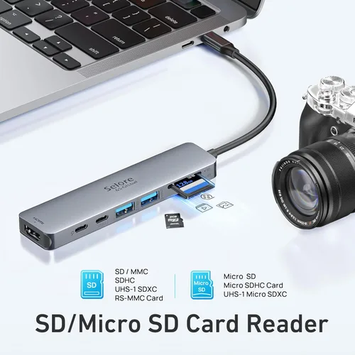 Vista 6 de Adaptador HUB USB C HDMI para MacBook Pro/Air, dongle USBC 7 en 1 con HDMI, lector de tarjetas SD/TF, puerto de datos USB C, 100W PD y 2 USB 3.0