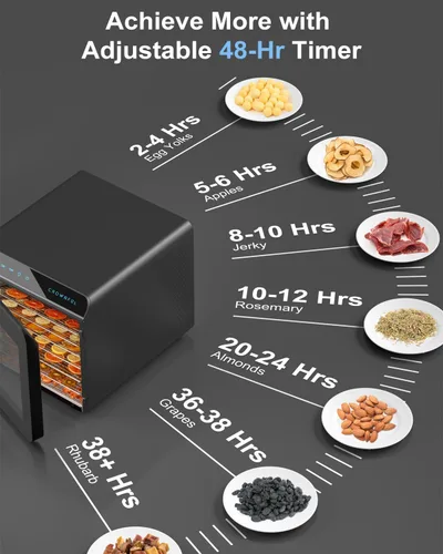 Vista 3 de CROWNFUL - Máquina deshidratadora de alimentos, 7 bandejas de acero inoxidable, espacio de secado grande, deshidratador con temporizador ajustable