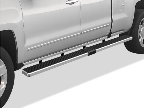 Vista 13 de APS - Estribos iBoard para Chevrolet con cabina extendida de 2 puertas completas + 2 puertas de apertura inversa, 4 pulgadas, Aluminio negro