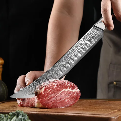 Vista 6 de Cuchillo de carnicero – 10 ″ Cimitar & Breaking Knife Knife – Japanese VG-10 Damasco Steel – Full Tang & Razor Sharp – Diseño ergonómico de mango