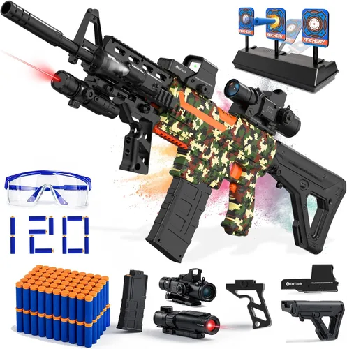 Vista 10 de Pistola automática de espuma de juguete con alcance, lanzador eléctrico de dardos de juguete con 120 dardos de espuma para pistolas, IR, linterna