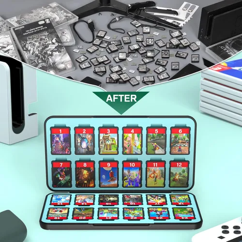 Vista 7 de CYKOARMOR Switch Game Case with 24 Game Holder Compatible with Nintendo Switch&Switch OLED Game Card, Compact Switch Cartridge Case Plain Black