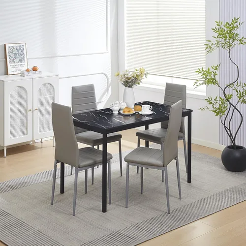 Vista 2 de Juego de comedor de 5 piezas para 4 mesas de comedor de mármol con sillas, mesa de cocina rectangular y sillas para cocina del hogar, comedor