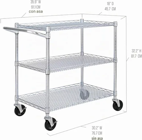 Vista 6 de Seville Classics - Carro utilitario rodante de metal de grado comercial NSF, ultraduradero, con estantes de acero, barra de manejo para garaje
