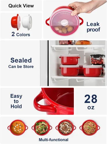 Vista 2 de LE TAUCI Tazones de sopa con asas y tapas de silicona, tazón de cerámica para ramen de 28 onzas apto para microondas, resistente al horno, tazones