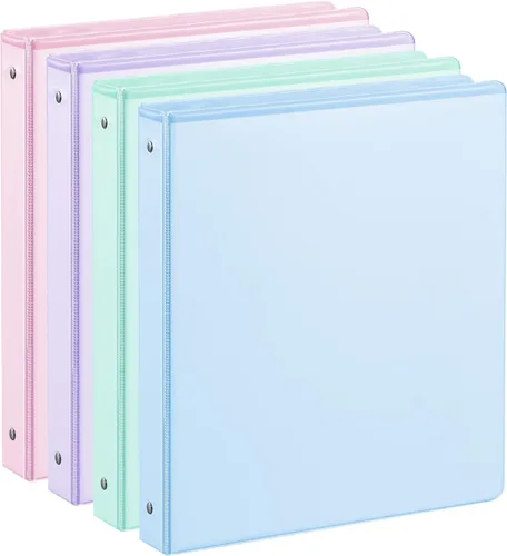 SUIN Paquete de 4 carpetas de 3 anillos de 1 pulgada, paquete de 4 colores pastel, capacidad para 200 hojas de tamaño carta con bolsillos para