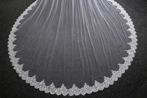 Vista 4 de EllieHouse Velo de novia de 2 niveles con peine para mujer, estilo catedral de encaje para boda L01