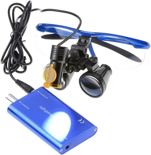 Vista 3 de 5W lámpara clip en tipo con 2.5X420MM distancia de trabajo lupas binocular lupa caja de aluminio (azul)