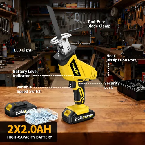 Vista 3 de FULLYEA Sierra recíproca inalámbrica, velocidad variable 0-3500SPM, sierra recíproca de potencia, cambio de hoja sin herramientas, sierras