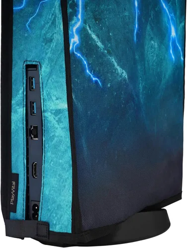 Vista 7 de PlayVital Dust Cover for PS5, Waterproof Console Cover, Soft Nylon, Compatible with Digital & Disc Edition - Green Storm Thunder