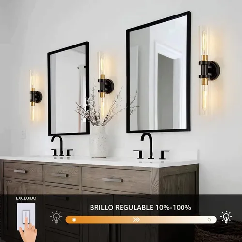 Vista 5 de SANTOSTOCK Juego de 2 apliques de pared dorados operados por batería con control remoto, 12000mAh luces de pared recargables, lámparas de pared