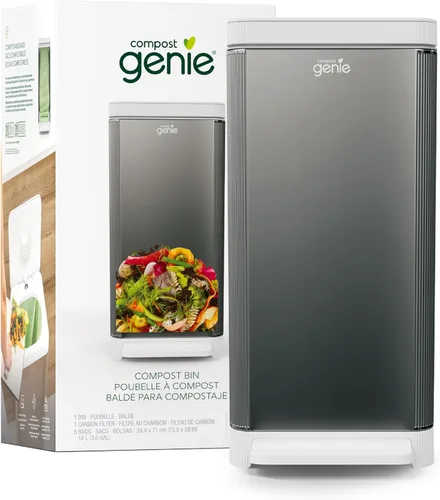 Vista 14 de Contenedor de compost de cocina, blanco de acero inoxidable grande, 3.6 galones, compostaje sin olor para interiores, manos libres, piezas lavables