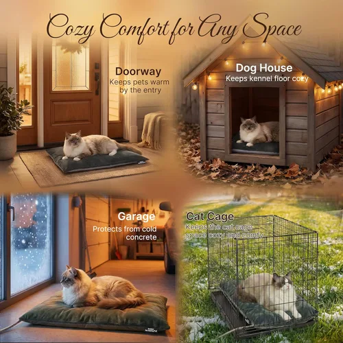 Vista 8 de Cama inflable climatizada para perros y gatos, almohadilla térmica impermeable para mascotas autoinflable con control automático de temperatura