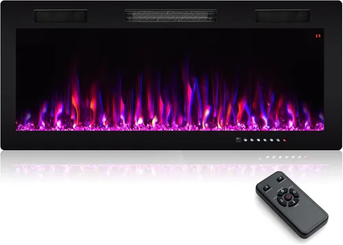 GOFLAME Chimenea eléctrica de 40 pulgadas empotrada y montada en la pared, calentador eléctrico de chimenea de 750 W/1500 W con control remoto,