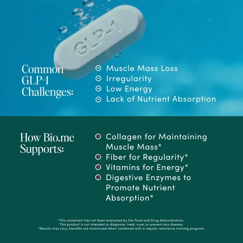 Vista 8 de Bio.me GLP-1 Support – Polvo GLP-1 de múltiples beneficios para el manejo del peso y la salud digestiva – Mantén los niveles de energía - 7g