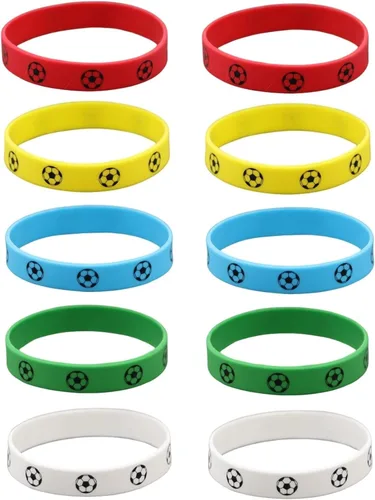 Caiyao Juego de 5/10 pulseras de silicona de fútbol multicolor para hombres, mujeres, día de juego, eventos deportivos, fiestas, regalos de joyería