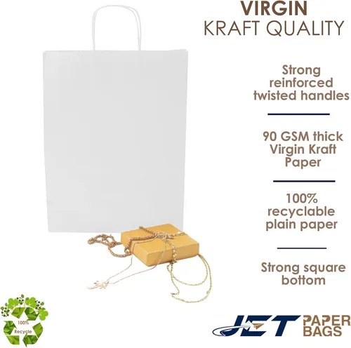 Vista 9 de JET PAPER BAGS - Bolsas de papel de estraza reciclables con asas de 10 x 5 x 13 pulgadas [25 piezas] para llevar, comestibles, golosinas, venta al