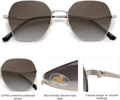 Vista 4 de SOJOS Retro Hexagon Square Polarized Sunglasses for Women Men Vintage Hexagonal Polygon Shades SJ1101