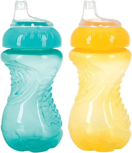 Vista 2 de Nuby 4 piezas antiderrames de fácil agarre taza de entrenamiento de 10 oz (aguamarina y amarillo)