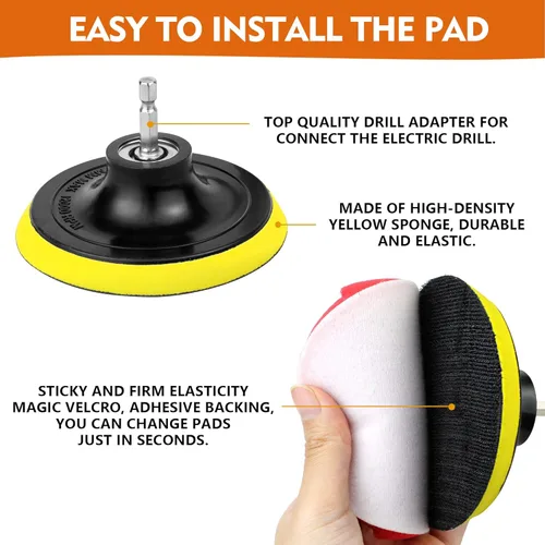 Vista 7 de Accesorios para cepillos de taladro, 20 almohadillas de limpieza y cepillo de esponja con varilla larga extendida multiusos para lechada, superficie