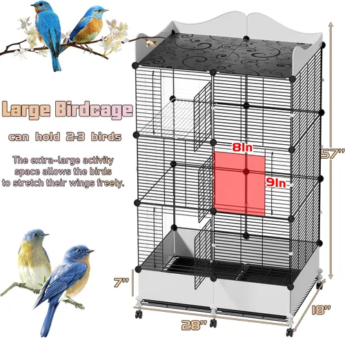Vista 5 de Jaula cifrada para pájaros grandes de 57 pulgadas, espacio de almacenamiento superior, protector de salpicaduras inferior con suministros esenciales