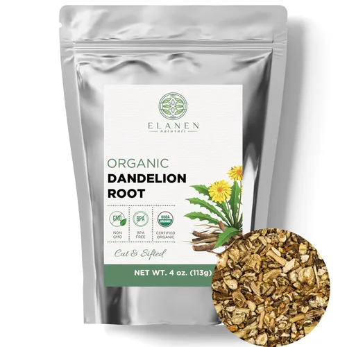 Raíz orgánica de diente de león, 4 onzas (3.99 oz), té suelto de raíz de diente de león orgánico certificado por USDA, hierba de dandalion seca,