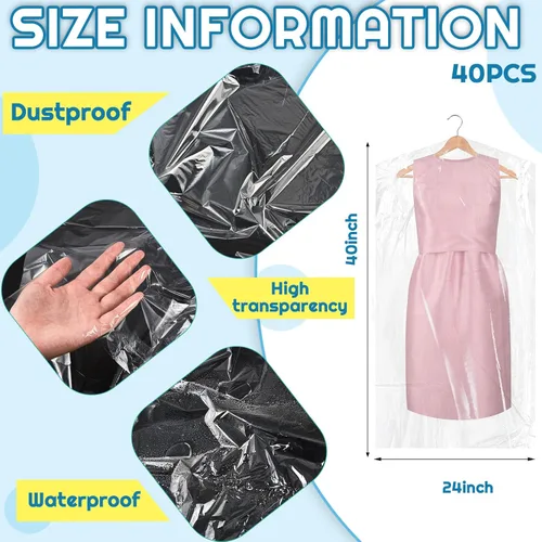 Vista 2 de Patelai 40 bolsas de ropa extra largas de 72/40 pulgadas para vestidos, bolsas de limpieza en seco para colgar ropa, tintorería, ropa de plástico