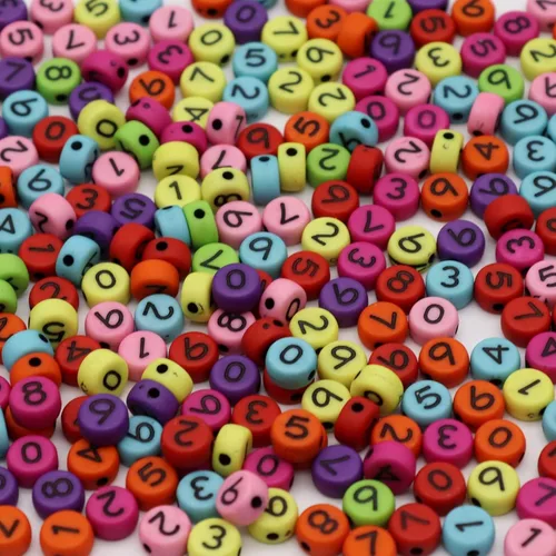Vista 8 de Cuentas de números de 5 colores para hacer joyas, cuentas de números de pulsera de 0.16 x 0.27 pulgadas, moneda de disco redondo plano 0-9 cuentas
