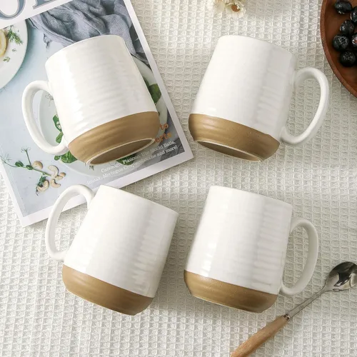 Vista 5 de Juego de tazas de café de cerámica grandes - 15 oz tazas de café con mango de porcelana, juego de 4 con mango, perfectas para capuchino, té, moca