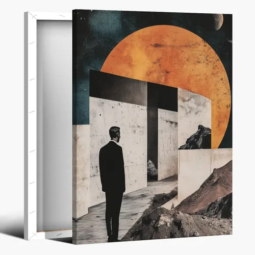 Retro Surrealism Poster Psychedelic Decor 1X Vintage Surreal Art Print Abstract man edge painting Modern Canvas Wall Decor Unique Trippy Wall Art