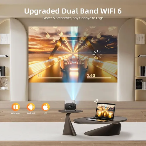 Vista 4 de Proyector inteligente con WIFI y Bluetooth, proyector portátil 800ANSI nativo 1080P aplicaciones integradas, proyector de película Keystone Gris