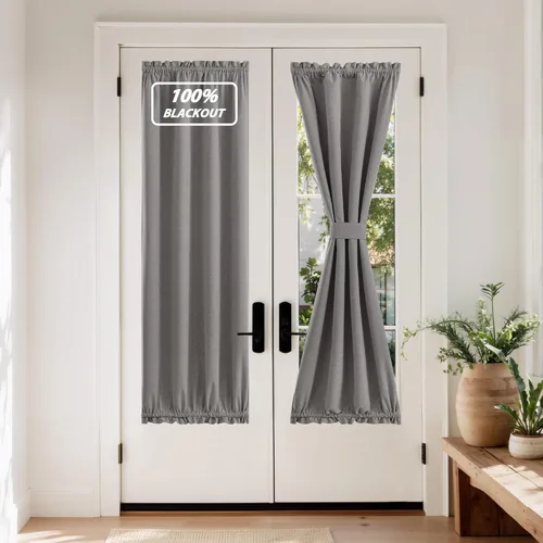 Vista 128 de NICETOWN Cortinas de Lino para Puerta Lateral - Cortinas Opacas con Aislamiento Térmico para Puerta Delantera Francesa para Sombra Pequeña