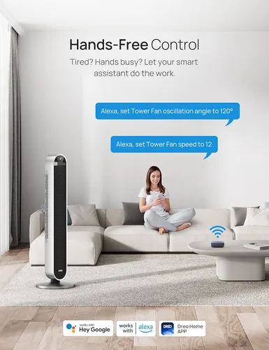 Vista 3 de Dreo Ventilador de torre Pilot Max de 42 pulgadas, ventiladores inteligentes mejorados 2023 para el hogar, funciona con AlexaGoogleApp, ventilador