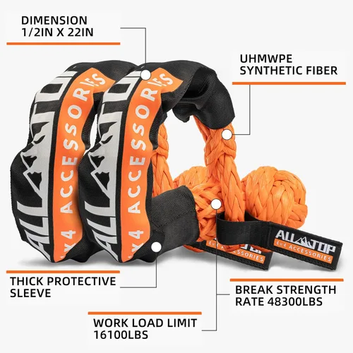 Vista 5 de Kit de recuperación cinética de ALL-TOP con 2 grilletes suaves, 21772 kg, 2.54 cm x 6.1 m, resistencia pesada con +30% de elasticidad, límite
