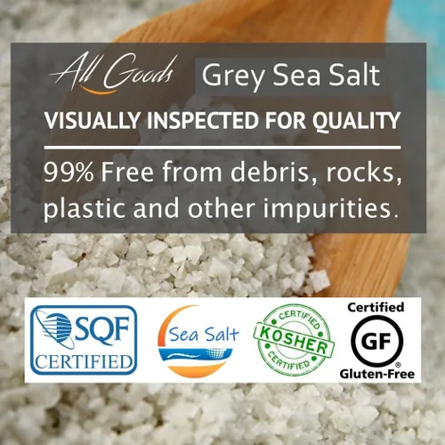 Vista 5 de All Goods Sal marina gris mineral – Gruesa 5 oz, 82 minerales, gris francés, cosechada a mano, Les Guérandais, sin refinar.