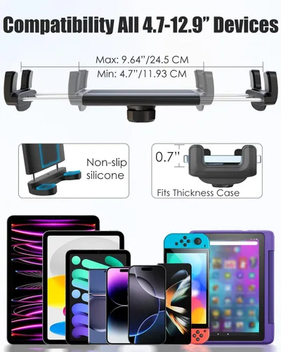 Vista 6 de Charchendo Soporte de metal con cuello de cisne para tableta con brazo de aluminio de 9.45 pulgadas, soporte universal de tubo redondo para iPad