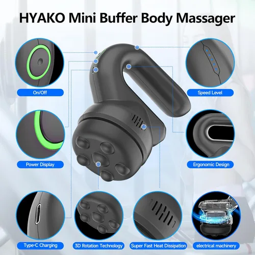 Vista 5 de HYAKO Mini masajeador orbital profesional de mano, masajeador quiropráctico ajustable de múltiples velocidades con vibración de tejido profundo