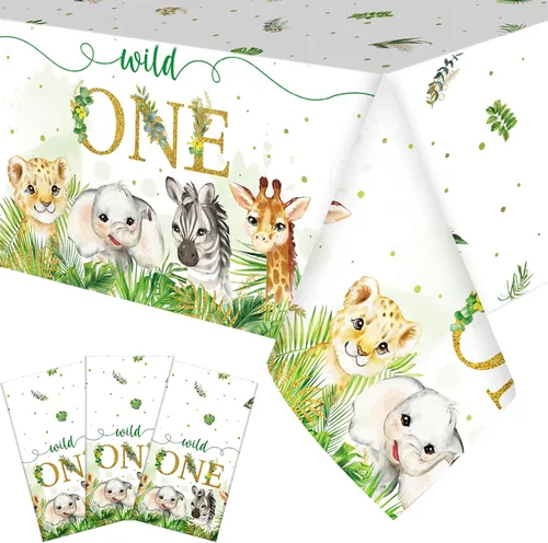 Newwiee Paquete de 3 manteles para decoración de fiesta de safari de cumpleaños con temática de selva, suministros de fiesta de animales salvajes,