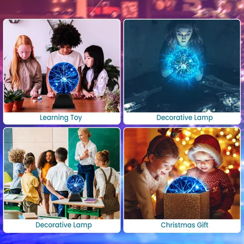 Vista 7 de Flashmen Lámpara de bola de plasma de 6 pulgadas, juguete científico sensible al tacto y al sonido, globo de plasma extra grande