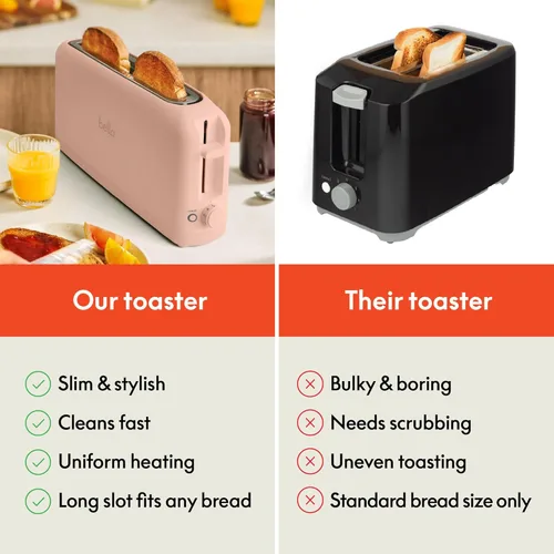 Vista 9 de bella Tostadora delgada de 2 rebanadas, utensilios de cocina Fits-anywhere™, control de tostado de 6 ajustes con botones de recalentamiento