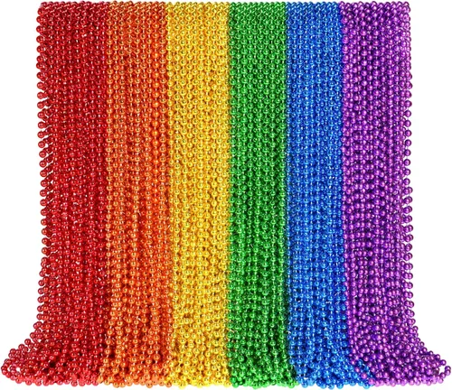 Vista 11 de 144 collares de cuentas negras, cuentas de Mardi Gras negras, collares de Nochevieja, collar redondo de cuentas de Halloween de 33 pulgadas, cuentas