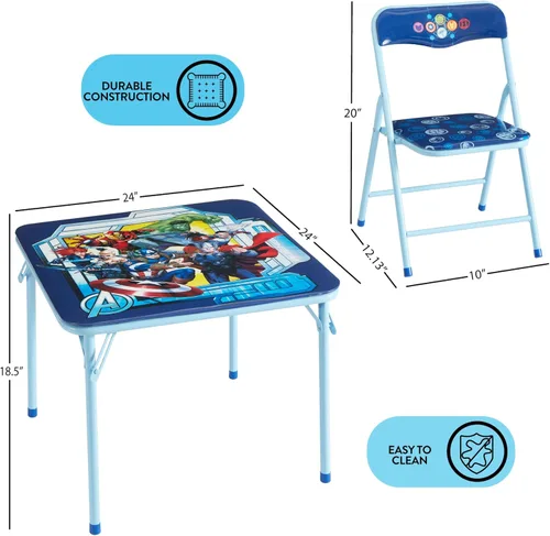 Vista 5 de Marvel Avengers - Juego de mesa y silla de actividades para niños de 3 piezas, mesa cuadrada con 2 sillas plegables, muebles temáticos