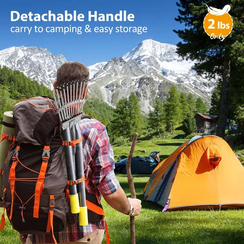 Vista 6 de Rastrillo de hojas de jardín para césped resistente, rastrillo de metal para patio con cabezal pequeño y estrecho de 9 pulgadas, mango largo