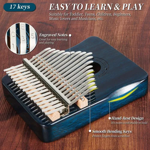 Vista 3 de Kalimba - Piano de pulgar con 17 teclas, color azul