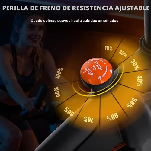 Vista 4 de Bicicleta estática para interiores con Bluetooth, bicicleta de ciclismo para gimnasio en casa, capacidad de peso de 300 libras, asiento 2-Naranja