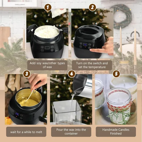 Vista 7 de TCFUNDY Olla para fabricar cera de velas, fabricante de velas eléctrico de 1 litro, 200 W, con pantalla digital de temperatura, con olla de aluminio