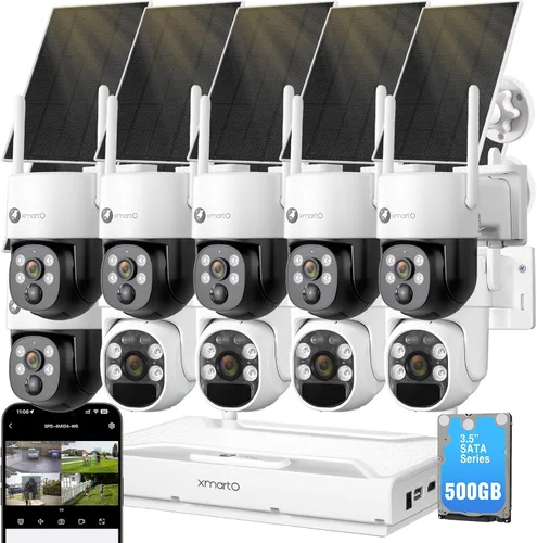 xmartO QHD - Sistema de cámara de seguridad solar sin cables, inalámbrico para exteriores/interiores, WiFi 6 NVR expandible de 10 canales 4K con 10