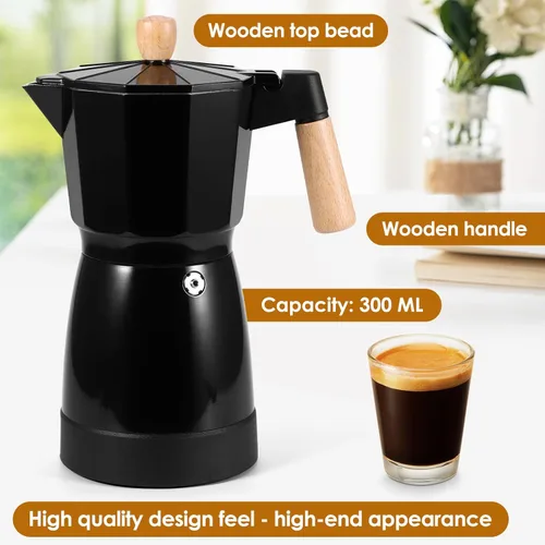Vista 2 de Cafetera eléctrica de café expreso, cafetera de 6 tazas con base desmontable, portátil de aluminio italiano, moka moka eléctrica para el hogar