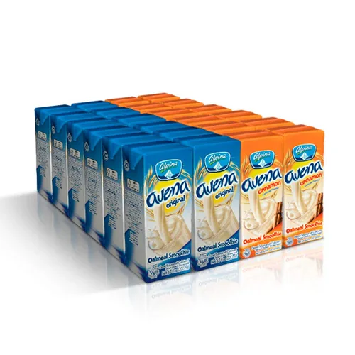 AVENA ALPINA - Paquete de 24 batidos de avena con canela y sabor original, paquete de 24 unidades de 6.7 onzas cada uno (original + fresa), avena