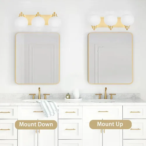 Vista 6 de Tuscarora Lámparas de Baño Doradas para Tocador, Lámpara de Tocador de 3 Luces, Apliques de Pared, Iluminación de Latón Cepillado, Luces de Baño